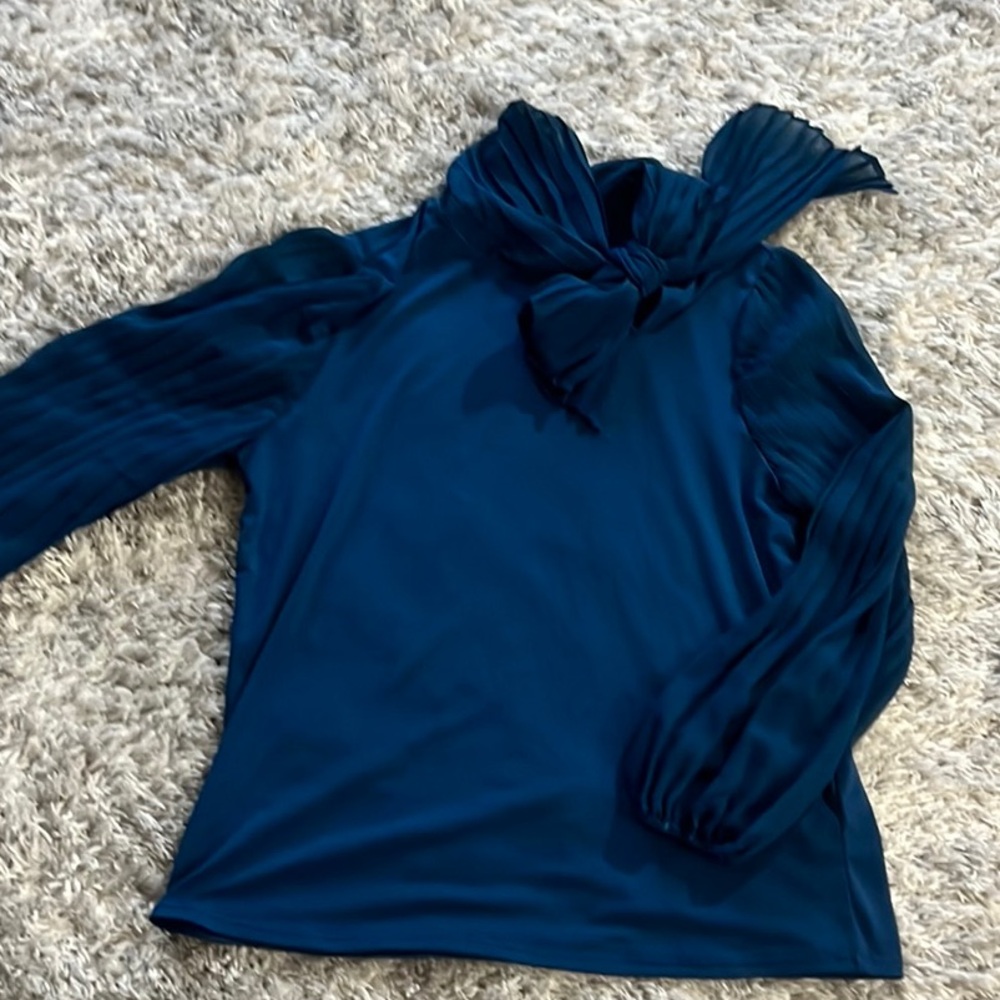 Elegant Teal Blouse with Bow Detail